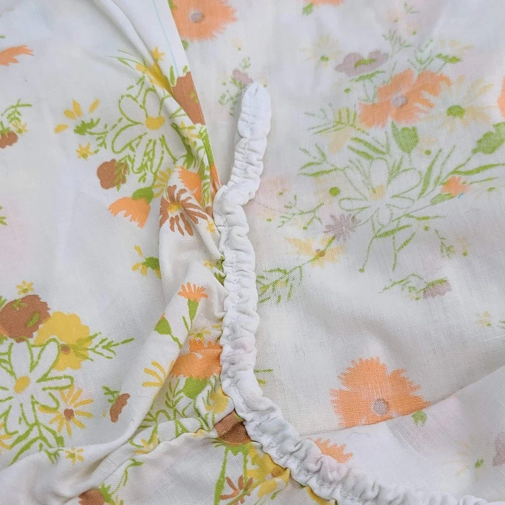 Cannon Monticello Vintage Floral Twin Fitted Sheet Orange Yellow Green Retro 70s
